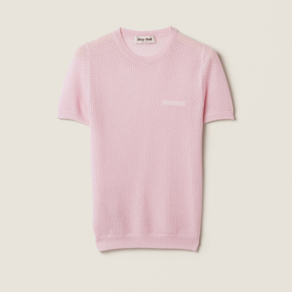 MiuMiu Women's Spring Summer Logo Hollow Knit Short Sleeve Knitted Top Round Neck Short Sleeve Fashion Elegant T-shirt #81245