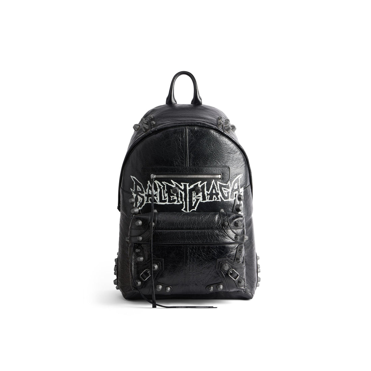 Balenciaga Men's Women's Spring And Autumn Fashion Letter Rivet Black Zipper Shoulder Bag Metal Decoration #98337