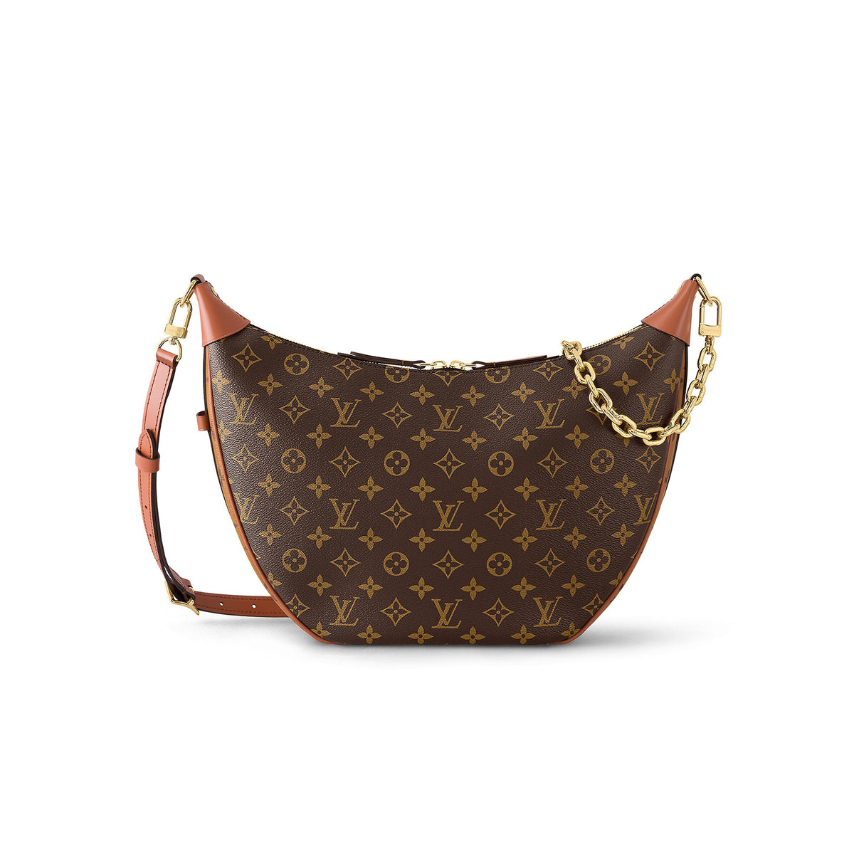 Louis Vuitton Loop Hobo Curry Leather Printed Chain Pea Bun Bag #21736