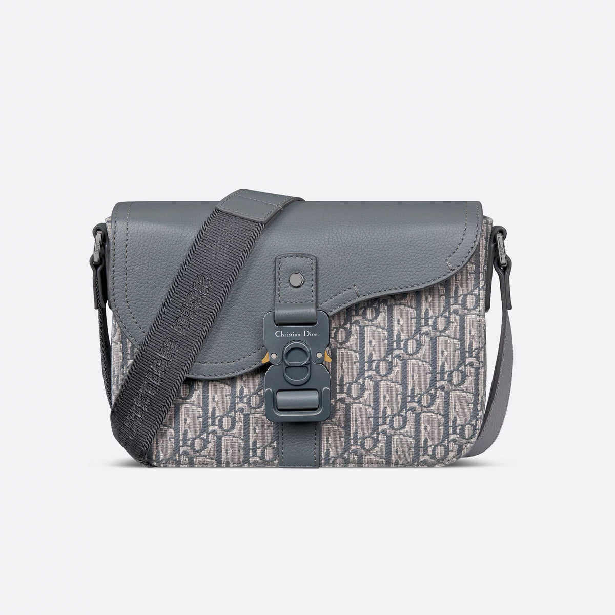 Dior Men's Dark Gray Adjustable Shoulder Strap Flap Closure Inside Cow Leather Saddle Bag Slanting Cross Shoulder Bags #74956