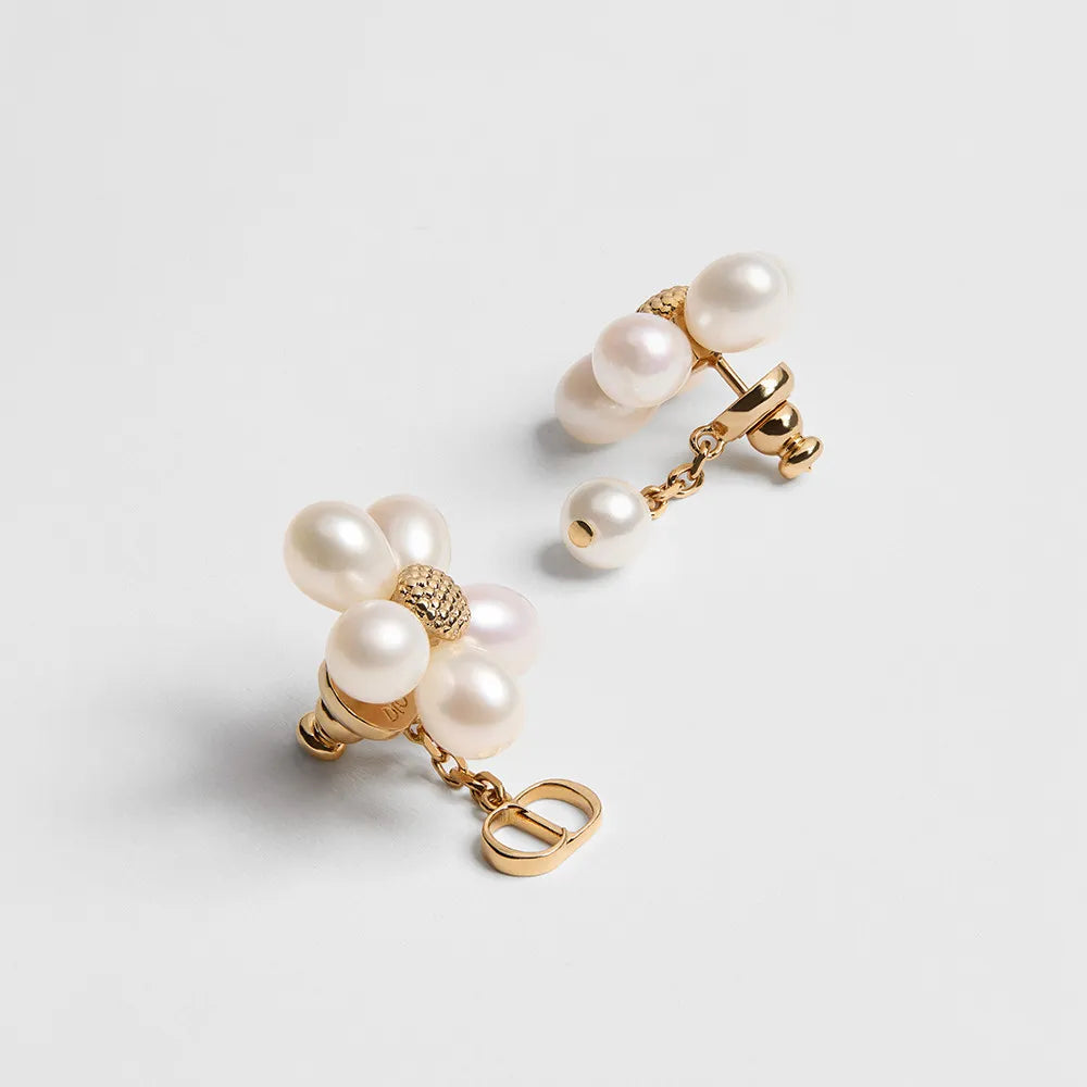 DIOR Dioriviera Brush Bloom Earrings Gold-Finish Metal Freshwater Pearls and White Resin Pearl #385657