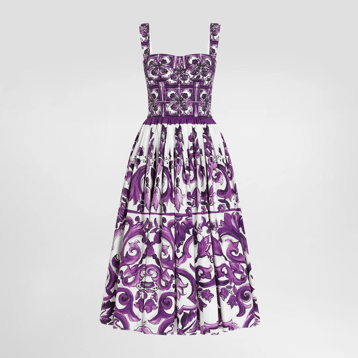 Dolce&Gabbana Women's Majolica Print Strapless Halter Summer Sleeveless Mid-Length Poplin Dresses Ngvp #2316