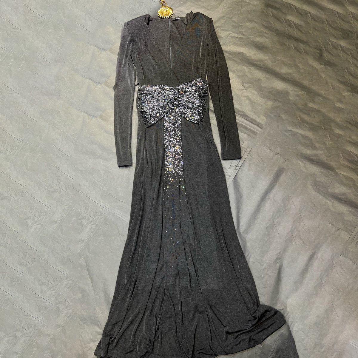 Alex Perry Women's Luxury Exquisite Black With Diamond Slim Long Dress Temperament Fashion Modern Long Sleeve Long Dresses Ngvp #2481