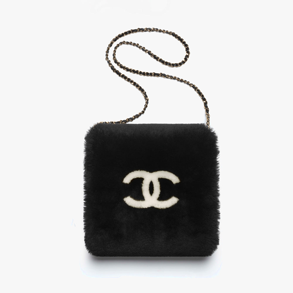Chanel Top-quality Version Muff Shearling Lambskin Black Ecru #336792