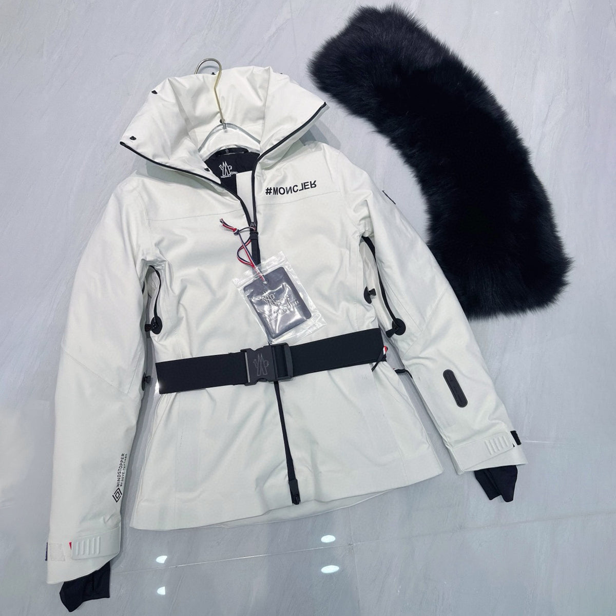 Moncler Women's Fall And Winter Outdoor Skiwear Hair Collar Zipper Jacket Fashion Trend Casual Warm Ski Sportswear Straight Pants Suit Set #81624