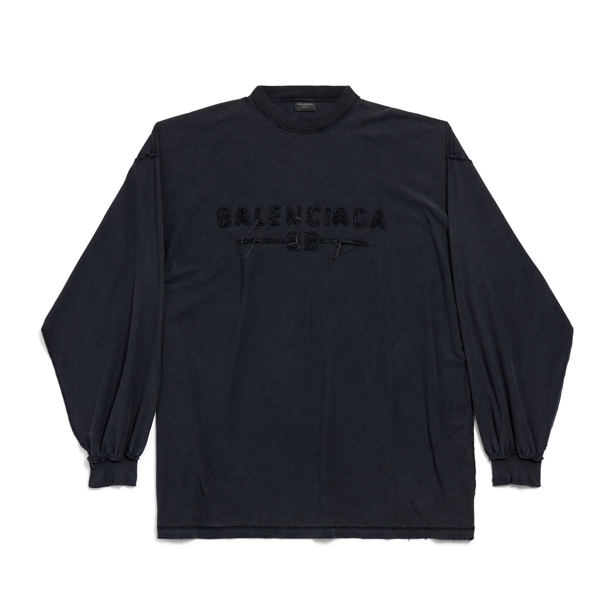 Balenciaga Men's Summer Applique Embroidery Letter Print Round Neck Solid Color Long Sleeve T-Shirt #75234