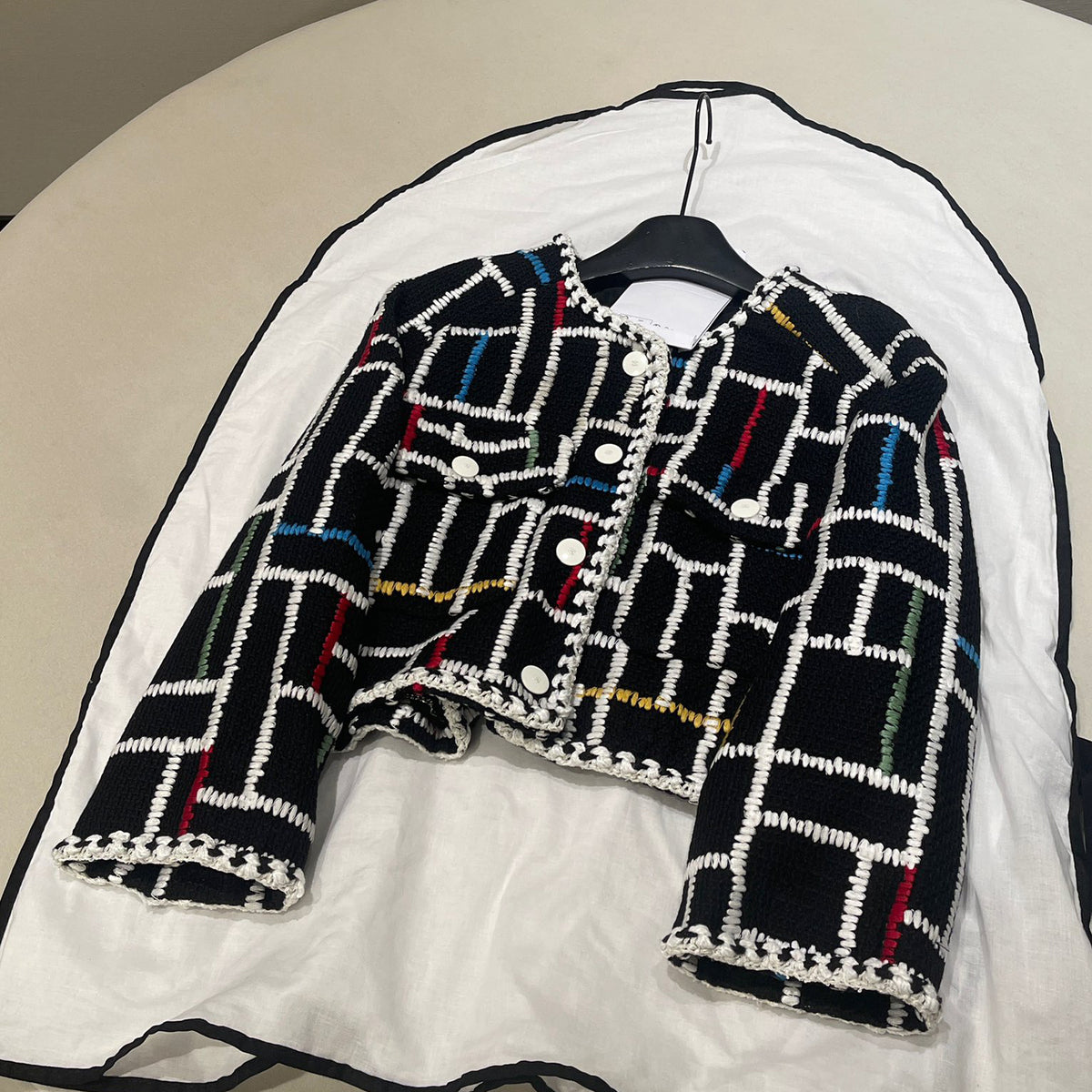 Chanel Women's Spring And Autumn Color Blocking Check Embroidery Tweed Short Jacket Ngvp #1233