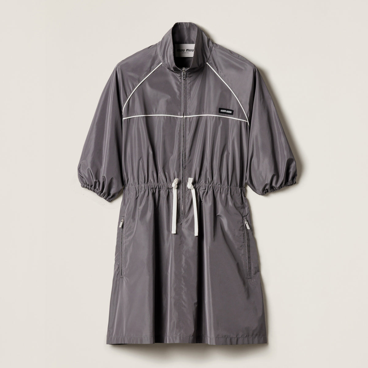 MiuMiu Women's Summer Solid Color Fashionable Casual Tech Silk Mini Short Sleeve Zipper Jacket Dress #78158
