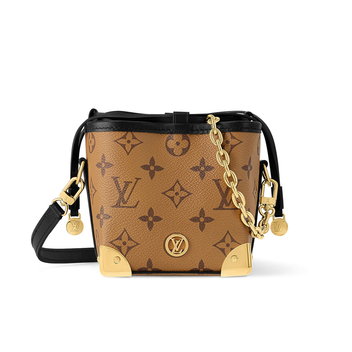 Louis Vuitton NO¨¦ PURSE LV CHARMS Women's Brown Old Flower Full Print Drawstring Closure Chain Leather Bucket Bag Shoulder Crossbody Bags #98999
