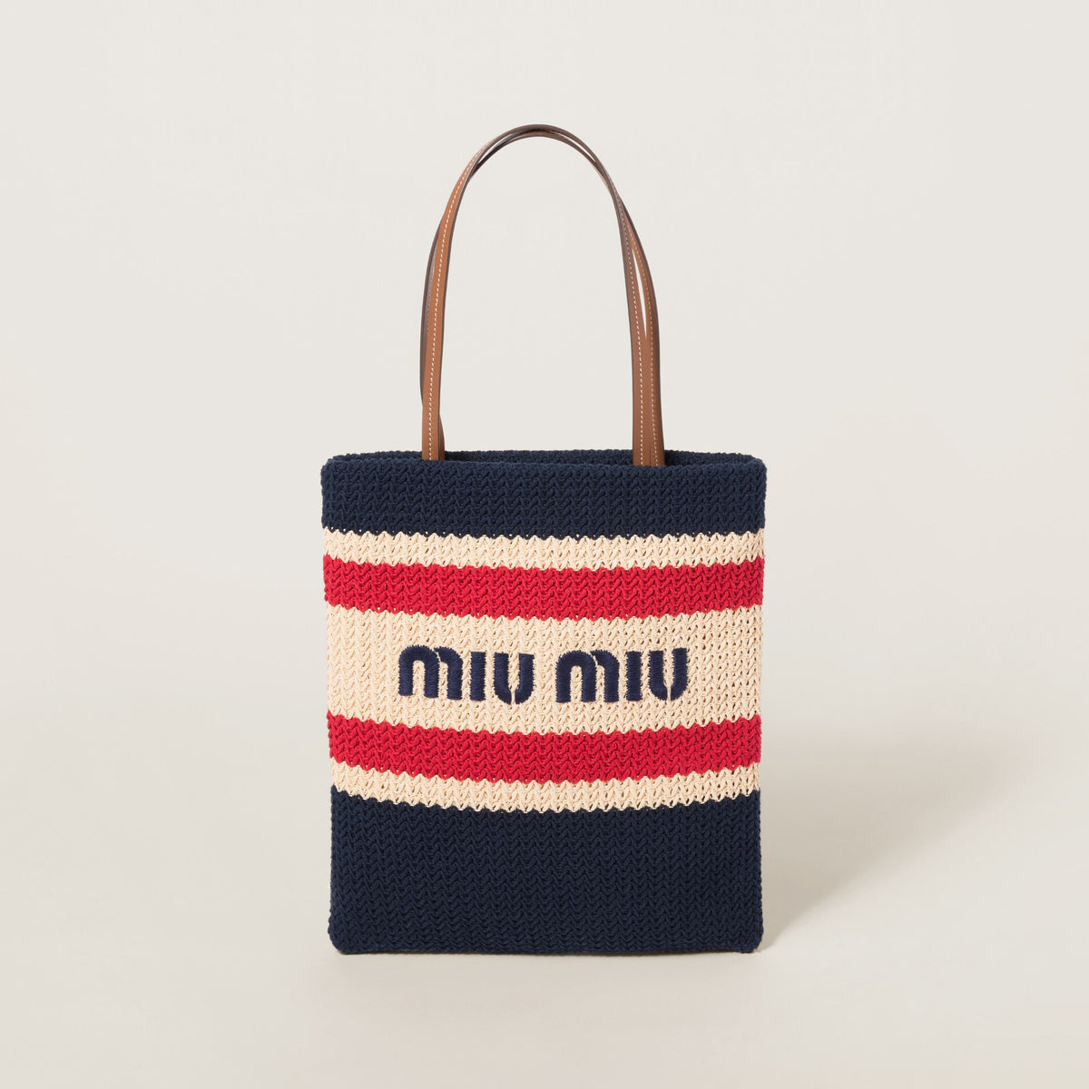 MiuMiu Women's Logo Embroidery Raffia Patchwork Cotton Thread Woven Shopping Bag Shoulder Tote Bags #76743