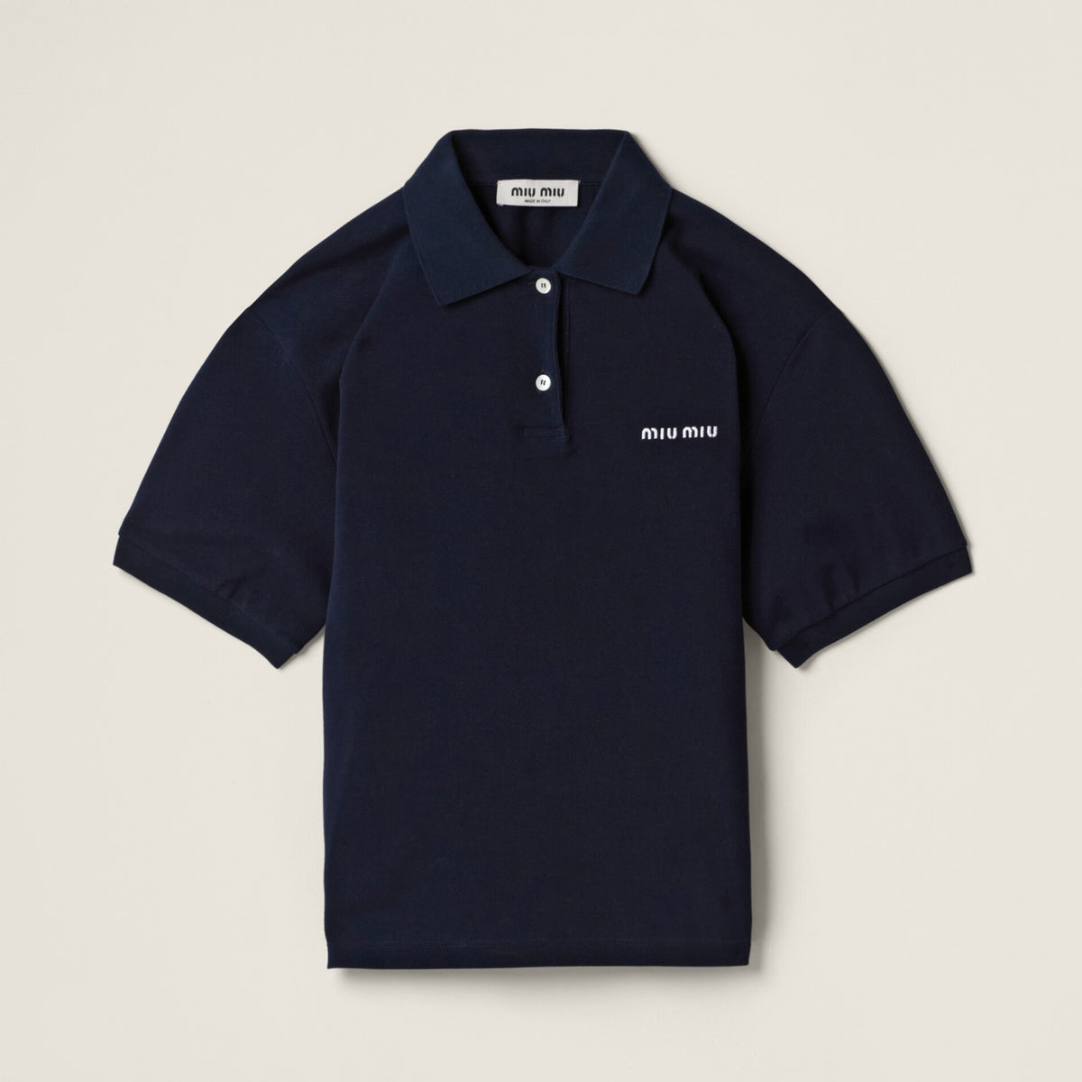 MiuMiu Women's Summer Dark Blue Letter Logo Embroidery Cotton Straight Short Sleeve Polo Shirt T-Shirt #77944