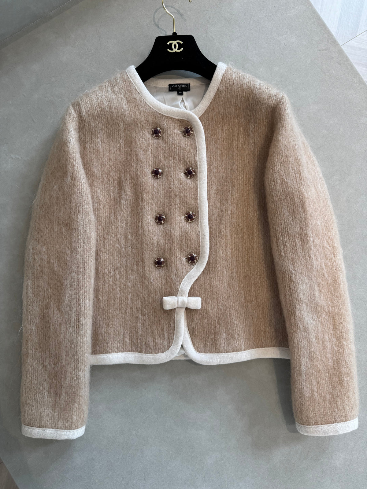 Chanel Jacket Skirt Mohair Wool Beige White #334402