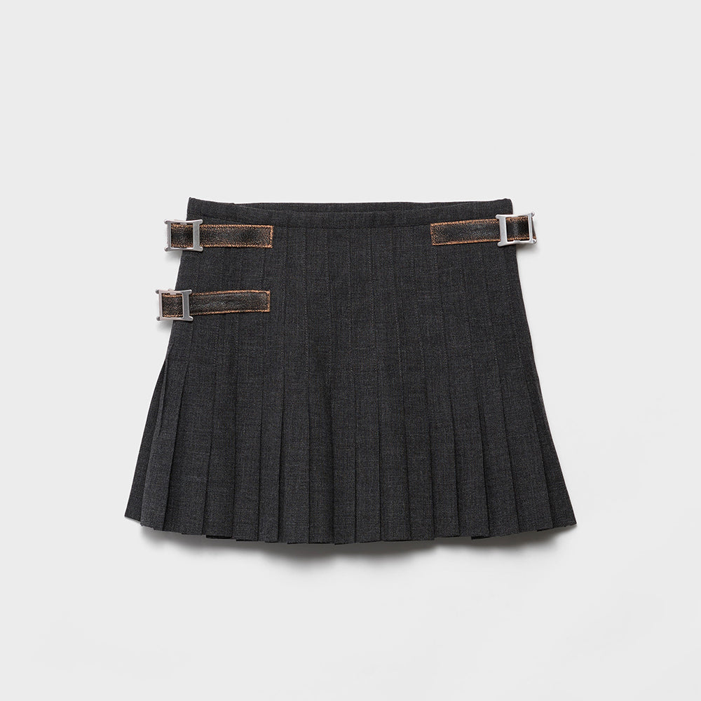 PRADA Slate Gray Pleated Rush Stitch Wool Miniskirt #335944