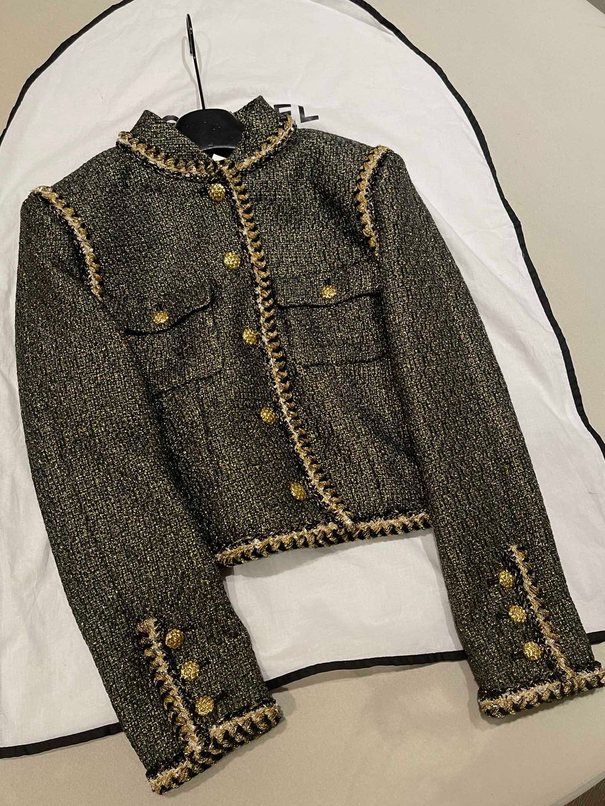 Chanel Jacket Skitr Tweed Gold Black #336118