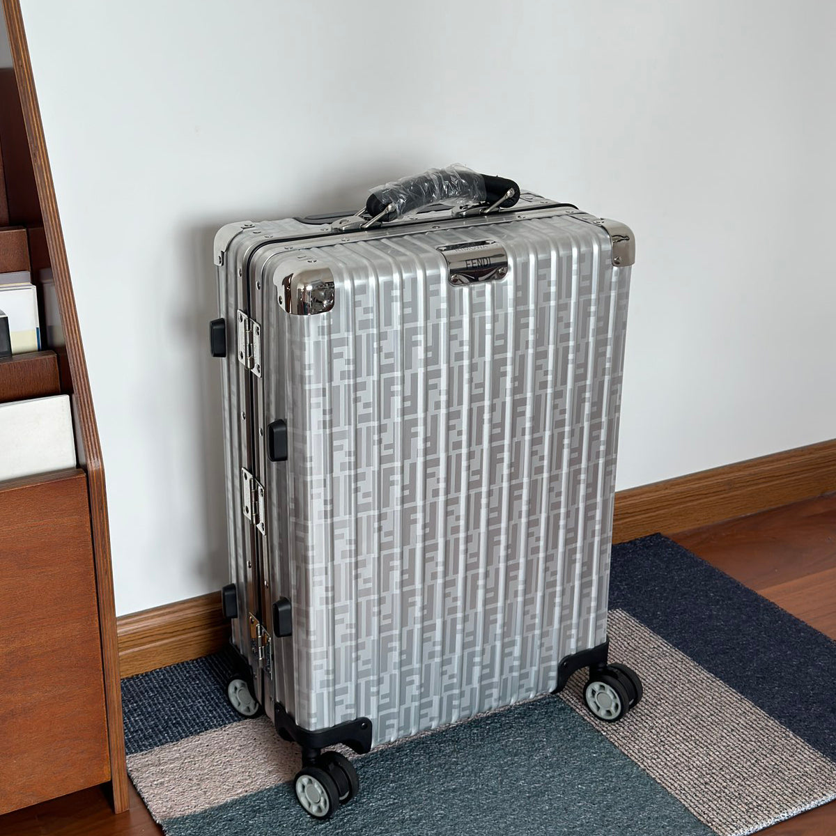 Fendi Men's Silver Monogrammed Luggage Trolley Case Bag Bags #72618