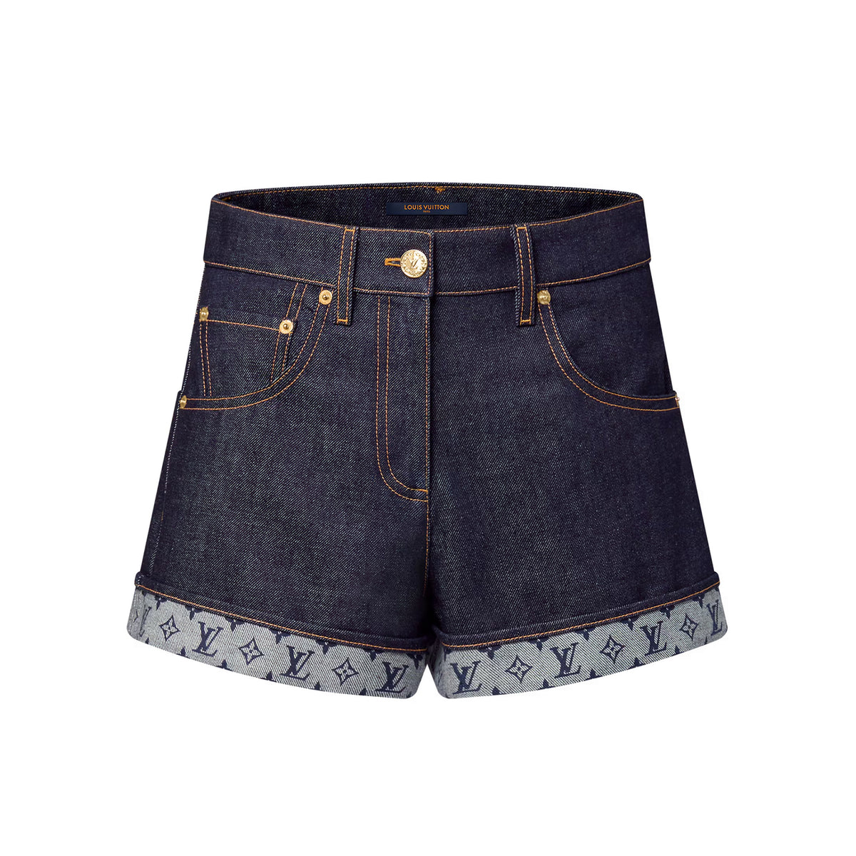 Louis Vuitton Women's Summer Solid Color Turn-Up Mini Pocket Denim Shorts #77818