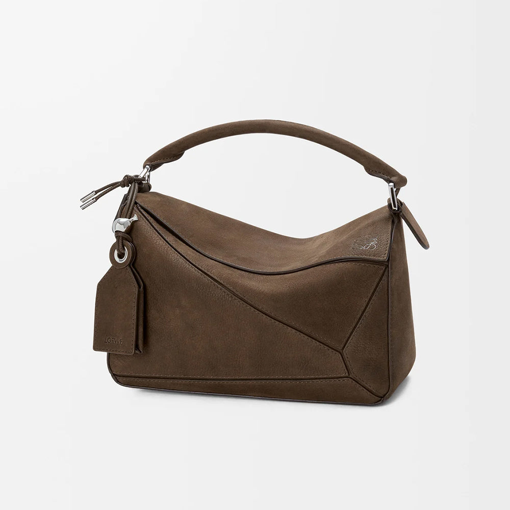 LOEWE Small Featherlight Puzzle Bag in Grained Nubuck Brown #388118