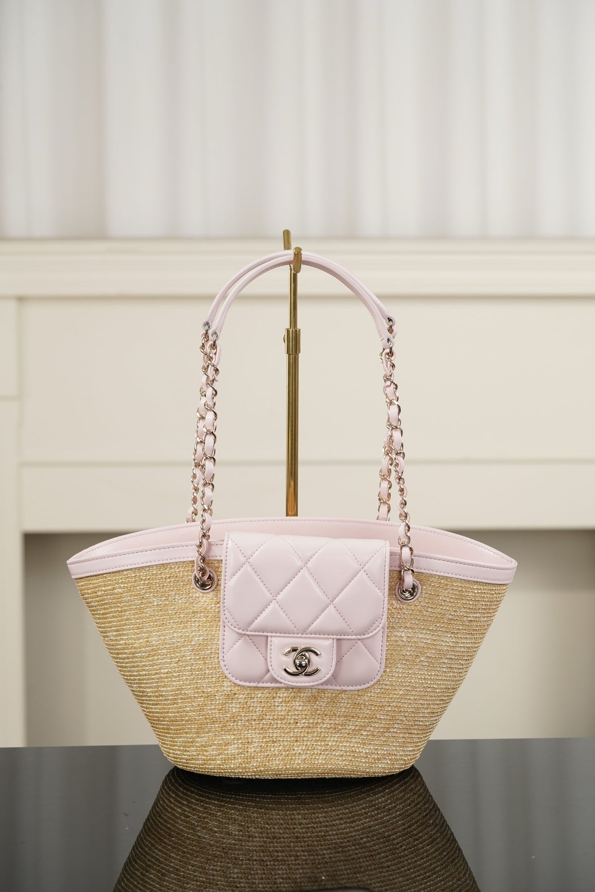 Chanel Vegetable Basket Woven Bag Pink #387918
