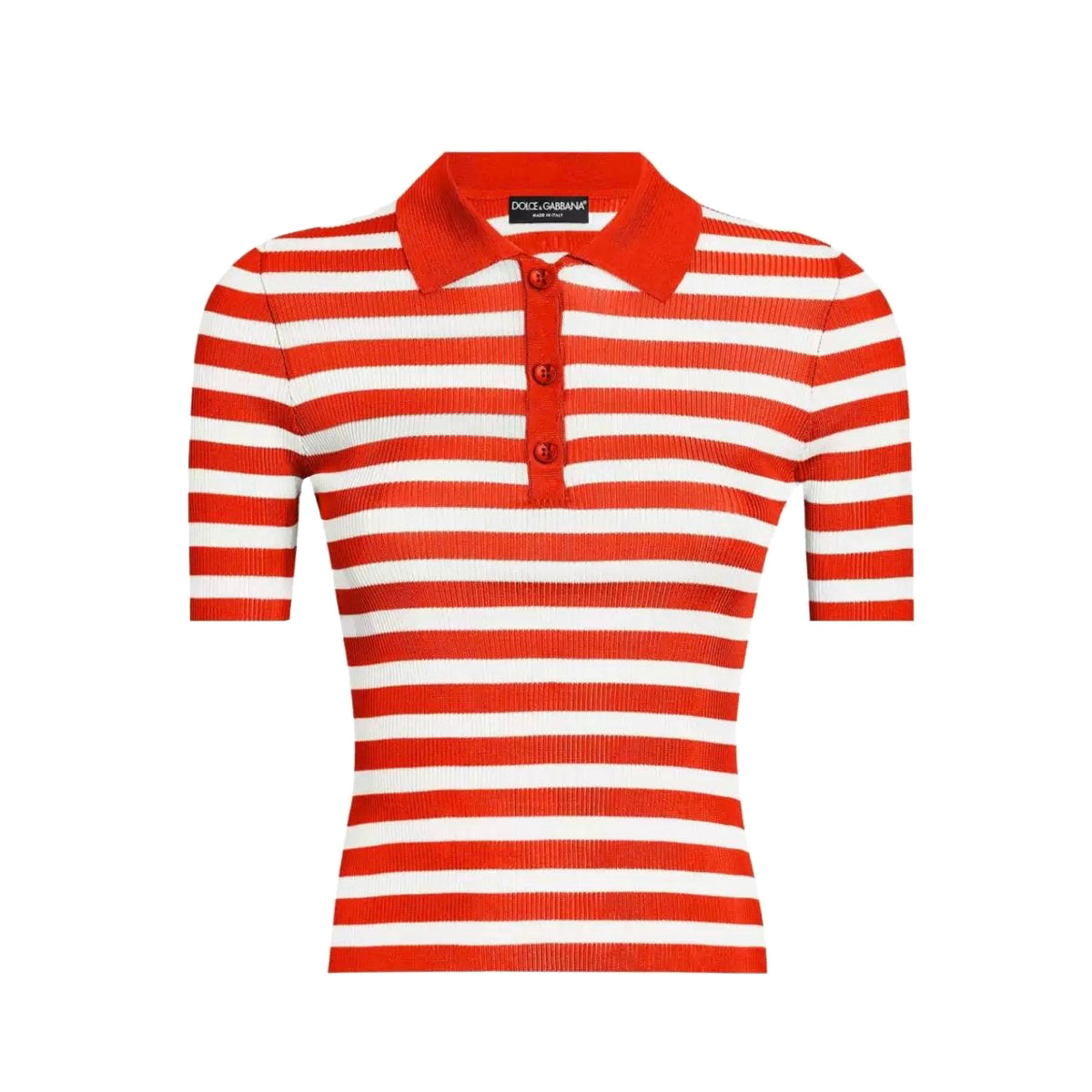 Dolce&Gabbana Women's Summer Striped Printed Polo Neck Knitted Short Sleeve T-Shirt #77874