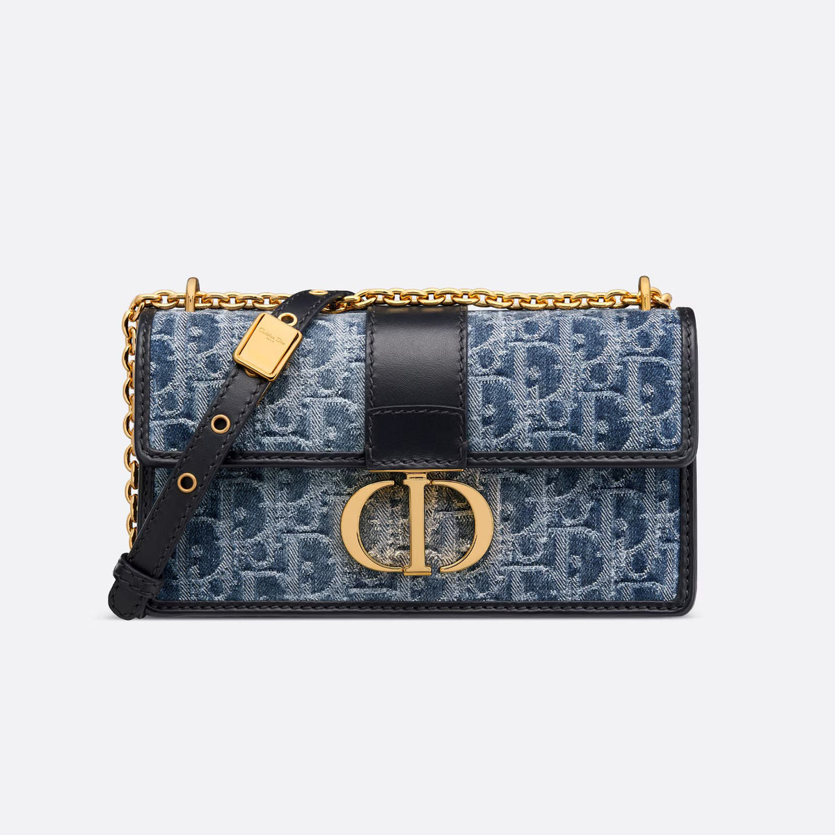 Dior 30 Montaigne East-West Women's Blue Adjustable Removable Shoulder Strap Flap Closure Jacquard Denim Shoulder Crossbody Bag Bags #72158