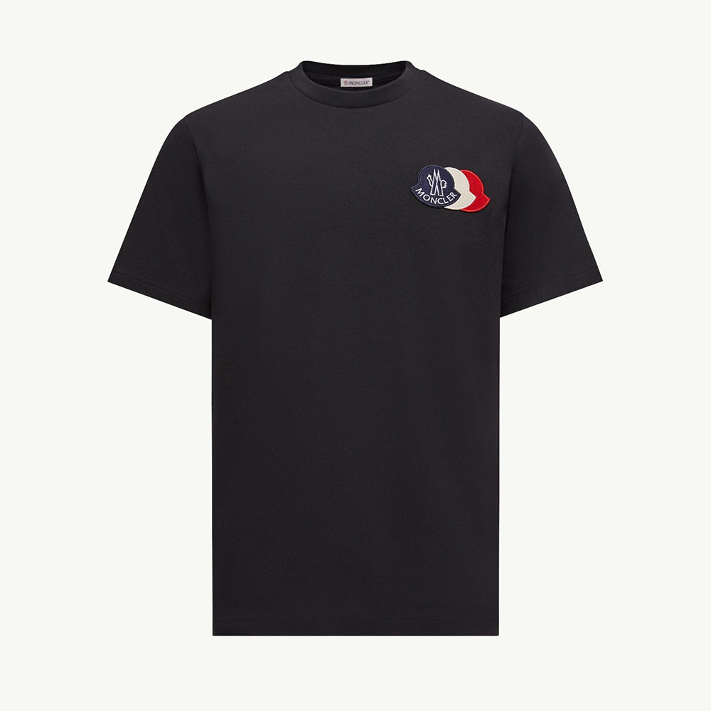 Moncler Navy Blue Embroidered Tricolor Logo Cotton T-Shirt Polos T-shirts #378700