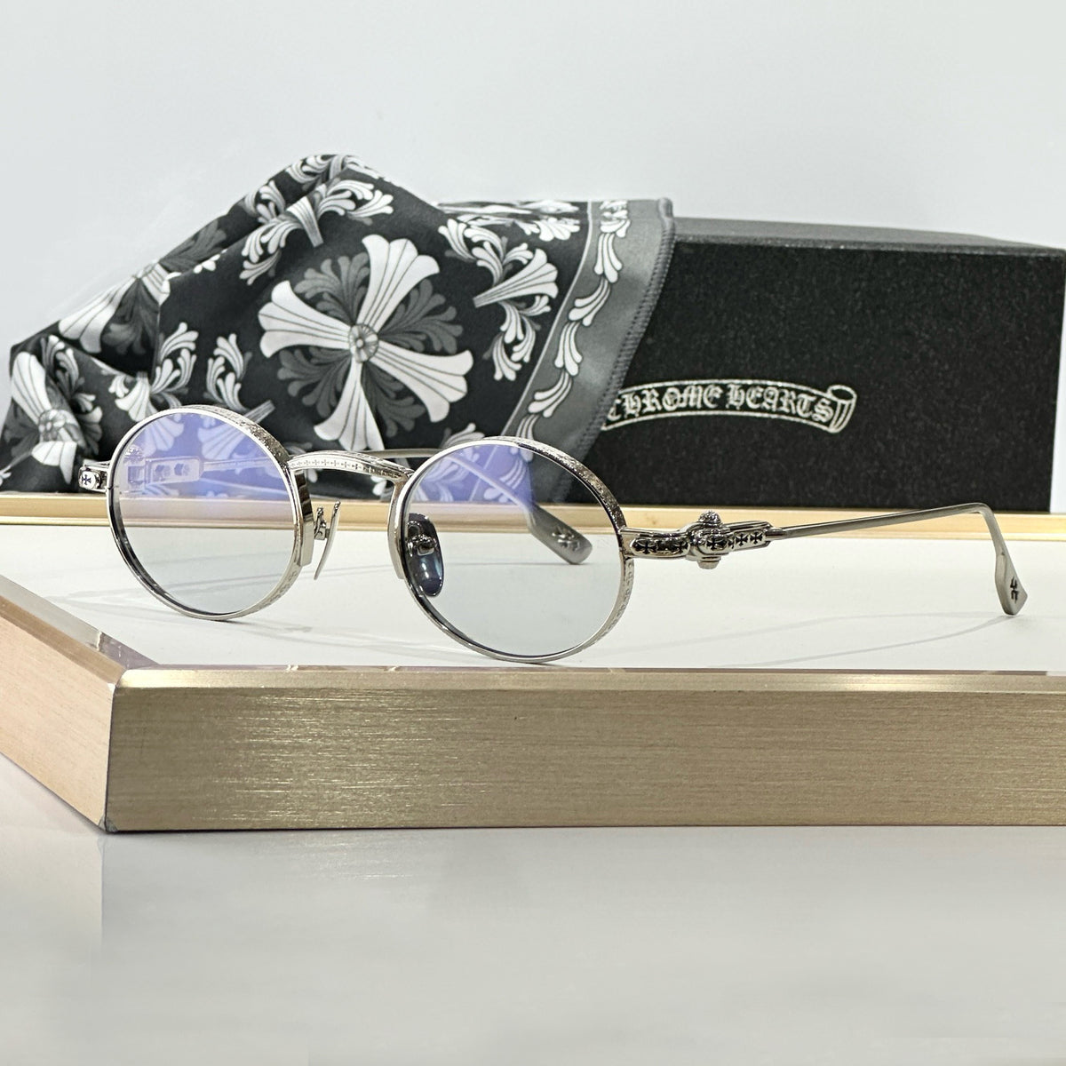 Chrome Hearts  Men's and Women's Fashion Round Frame Logo Engraved Decorative Temple Tips Sunglasses Accessories #78856