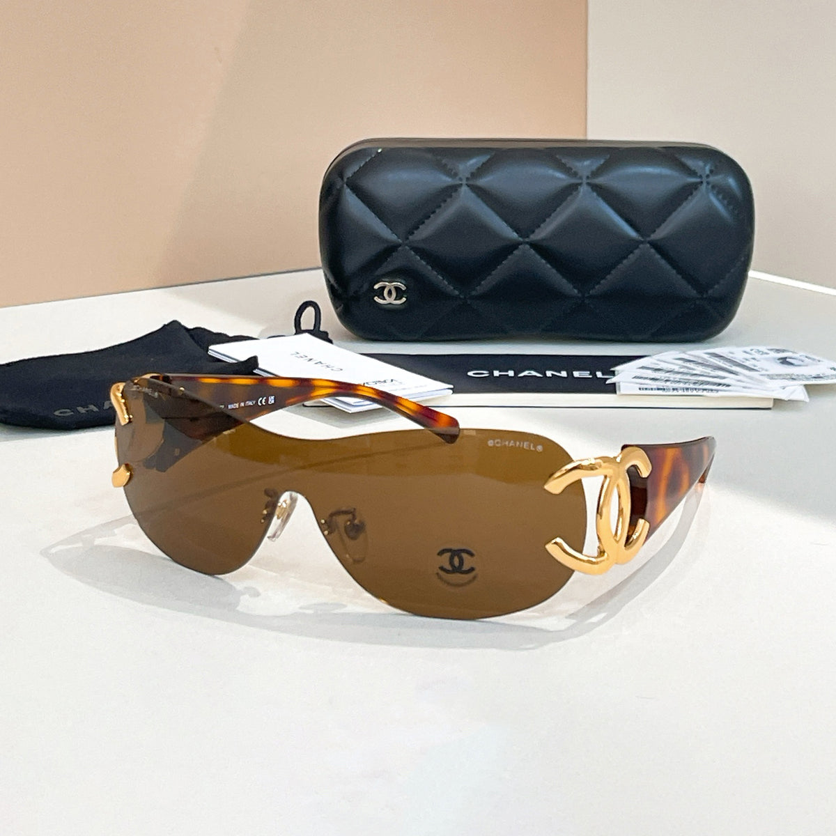 Chanel Women's Solid Colour Mirror Legs GG Logo Rimless Irregular Shape Sunglasses Eyeglasses Glasses #76623