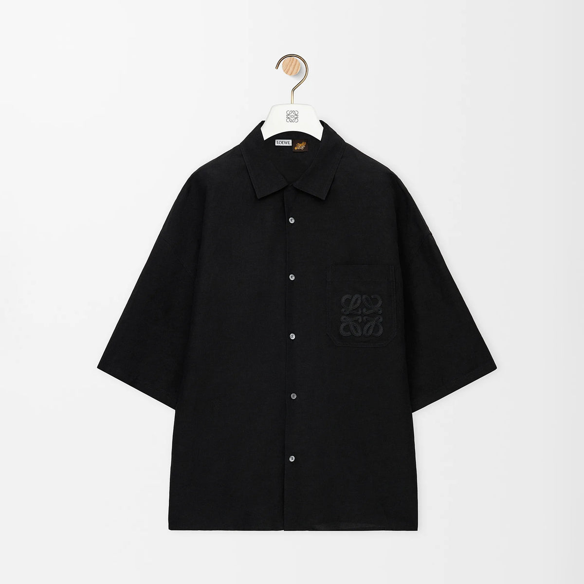 Loewe Men's Summer Solid Colour Embroidered Logo Printed Linen Single Breasted Short Sleeve Shirt #76797