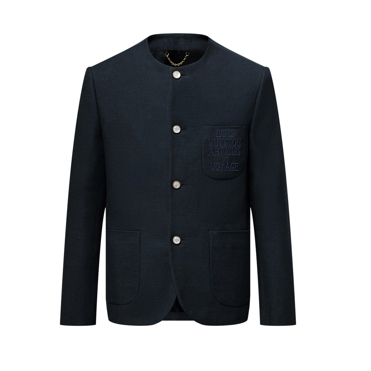 Louis Vuitton Men's Spring/Fall Solid Color Classic Casual Cotton Letter Embroidered Logo Collarless Single Breasted Long Sleeved Jacket #78269