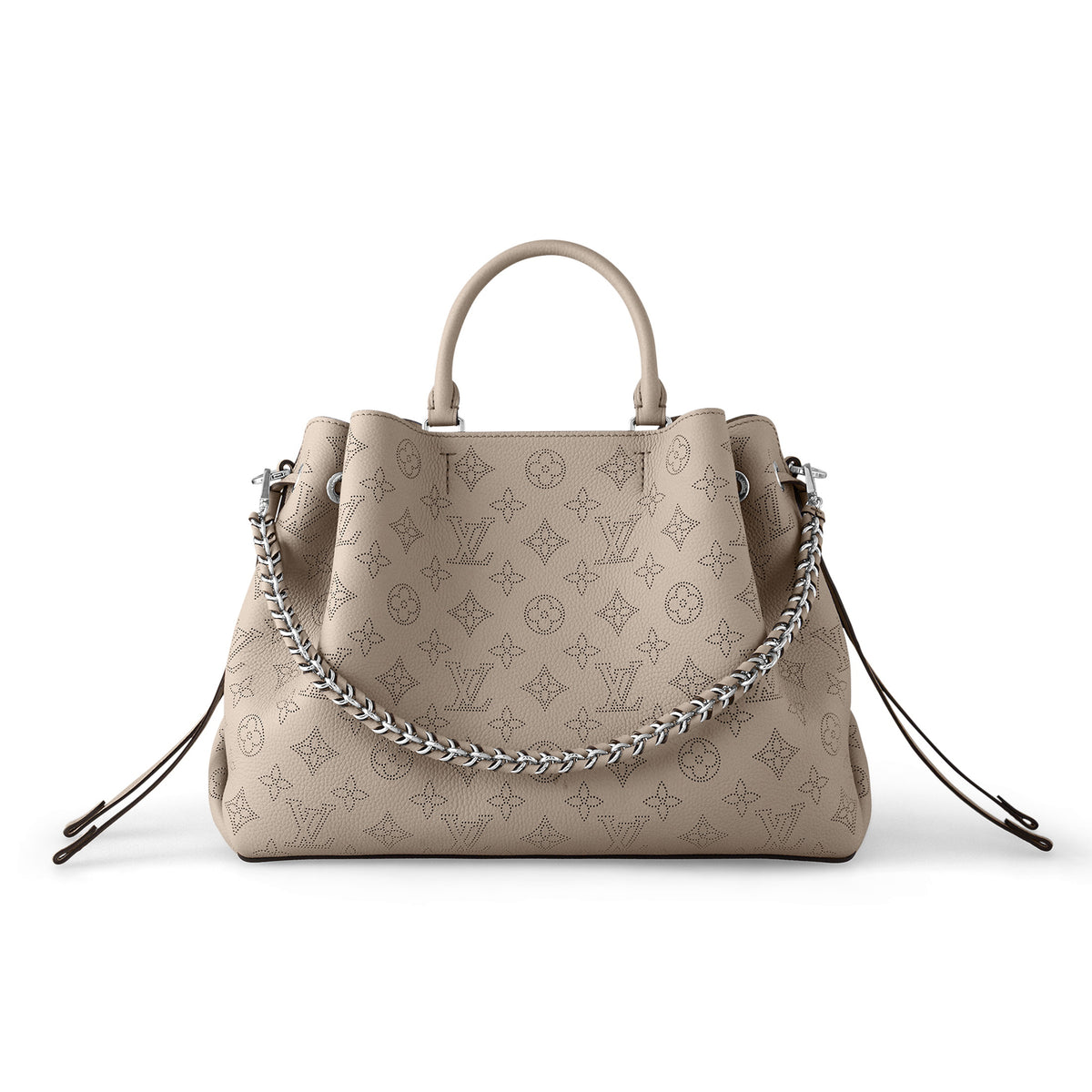 Louis Vuitton Bella Women's Gray Detachable Adjustable Shoulder Strap Hollow Logo Perforated Calfskin Drawstring Bucket Tote Bag Bags #99644
