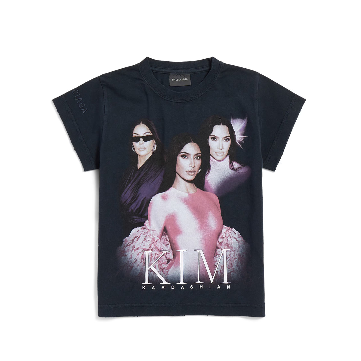Balenciaga Women's Summer Kim K Shrunk Round Neck Knit Solid Color Cotton Slim T-Shirt #81333