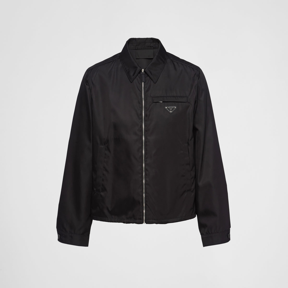 Prada Men's Fall/Winter Fashion Casual Solid Color Collared Zipper Nylon Triangular Logo Shirt Style Jacket #79153