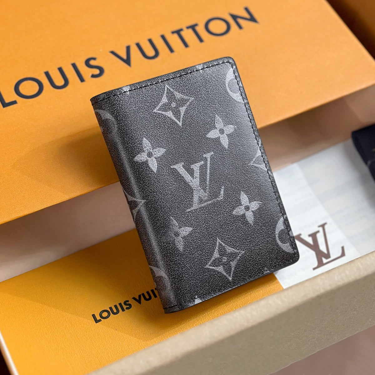 Louis Vuitton Men's Letter Printed Black Brushed Cowhide Long Wallet Card Case Bag Bags #73188