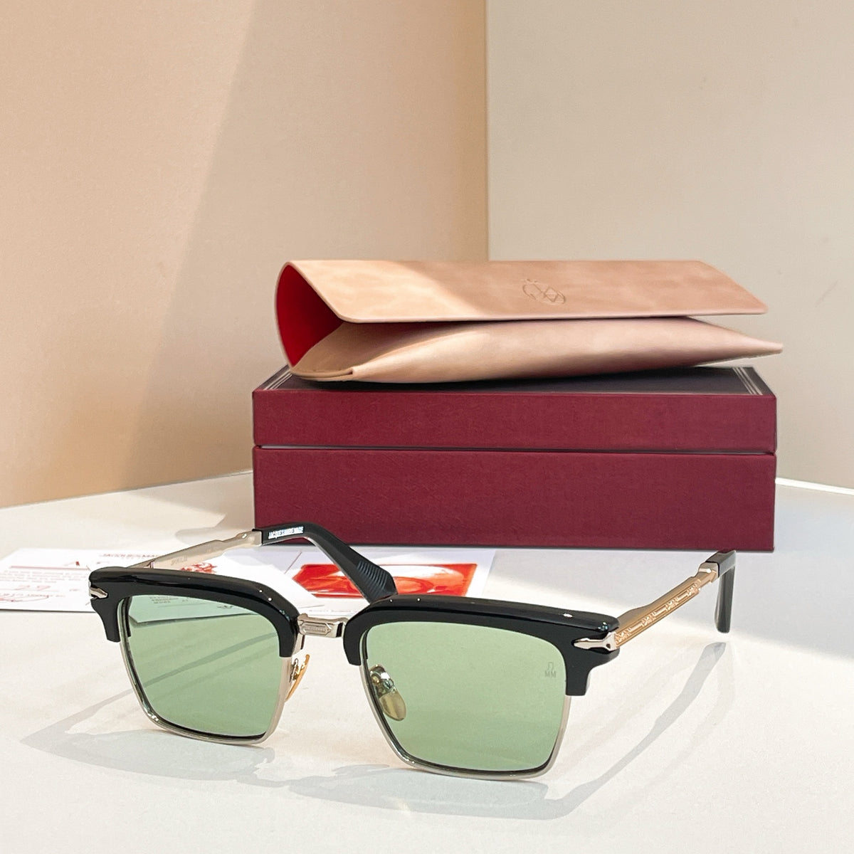 Jacques Marie Mage Alin Men's And Women's Spliced Metal Half-frame Tinted Sunglasses Fashion Modern Trend Casual Glasses Accessories Ngvp #2221