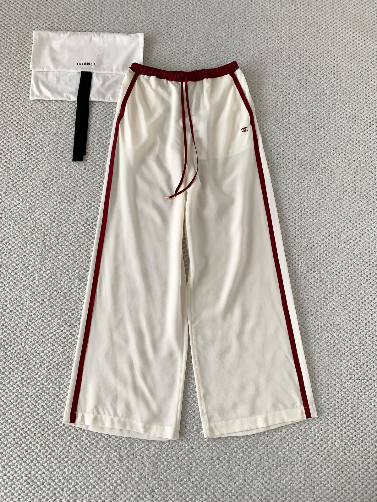 CHANEL Pants Silk Canvas Light Yellow Burgundy #378596