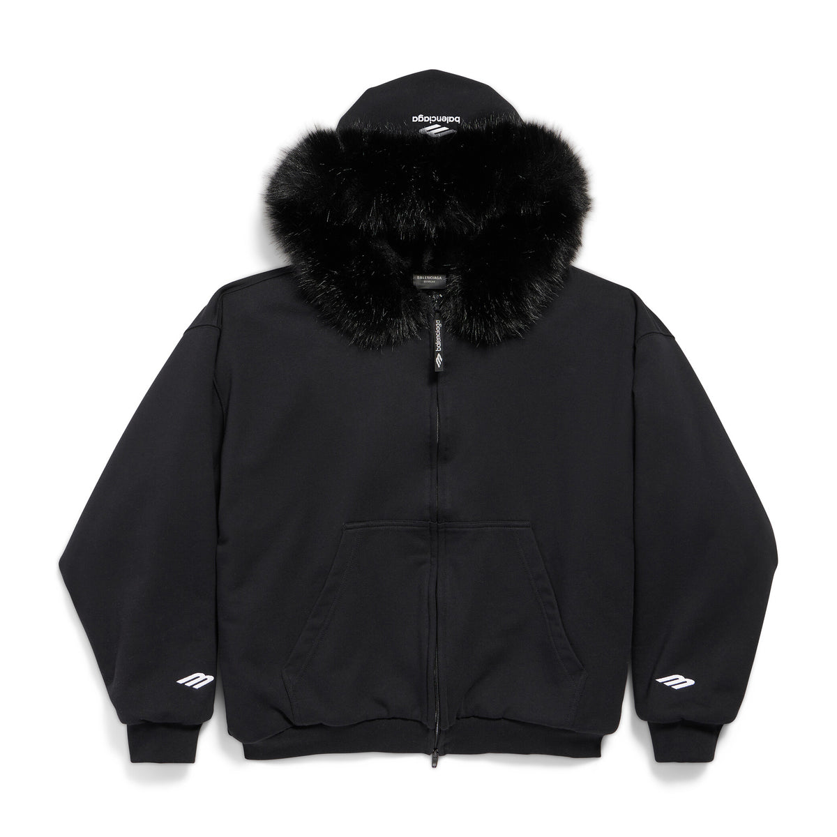 Balenciaga Fluffy Hoodie Washed Black Zipper Hooded Sweatshirt #333184