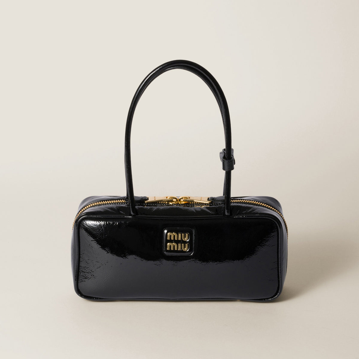 MiuMiu Women's Solid Color Zipper Closure Beau Naplak Patent Leather Shoulder Handbag Bag Bags #74849