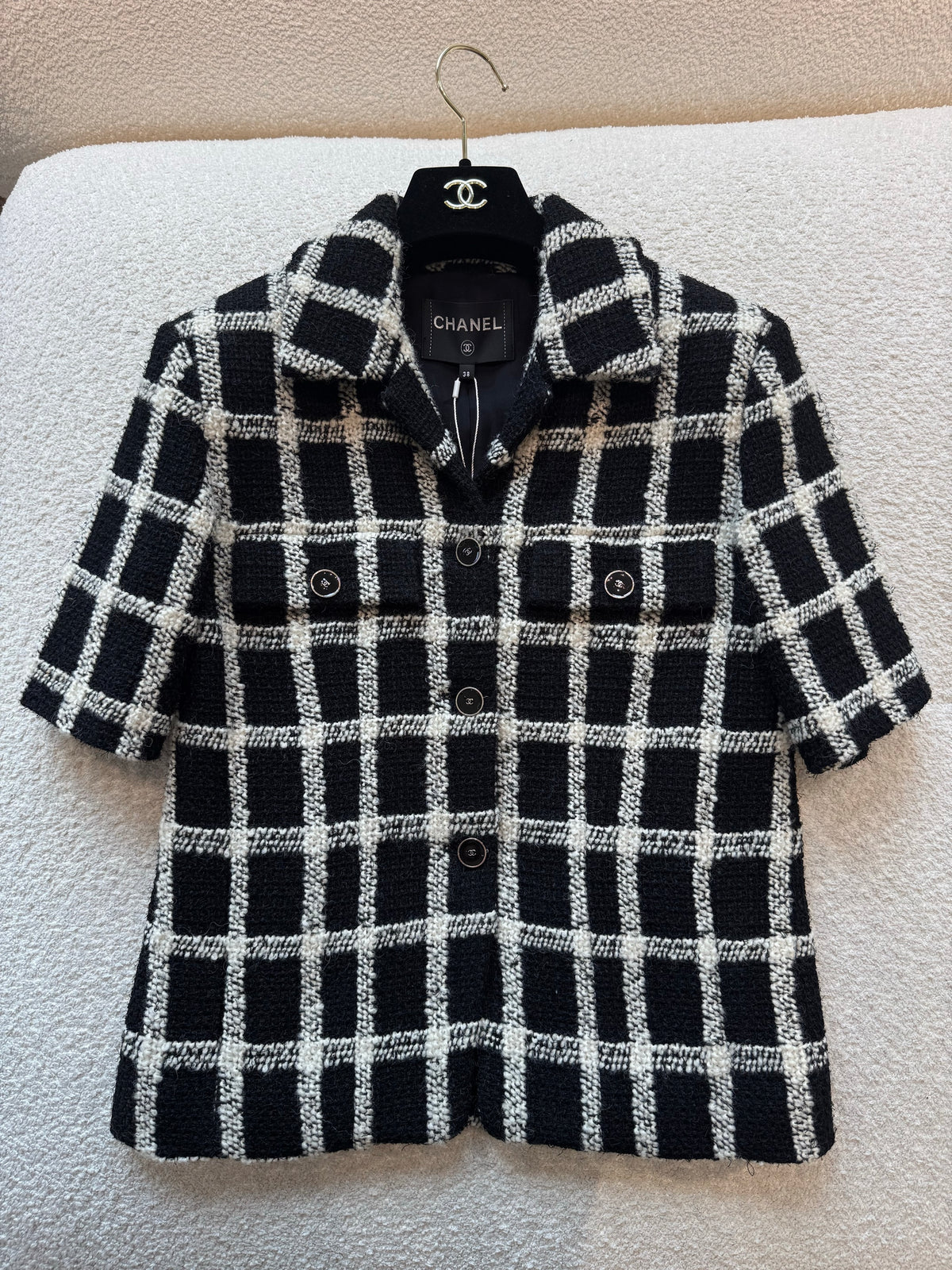 Chanel Jacket Wool Tweed Black White #379065
