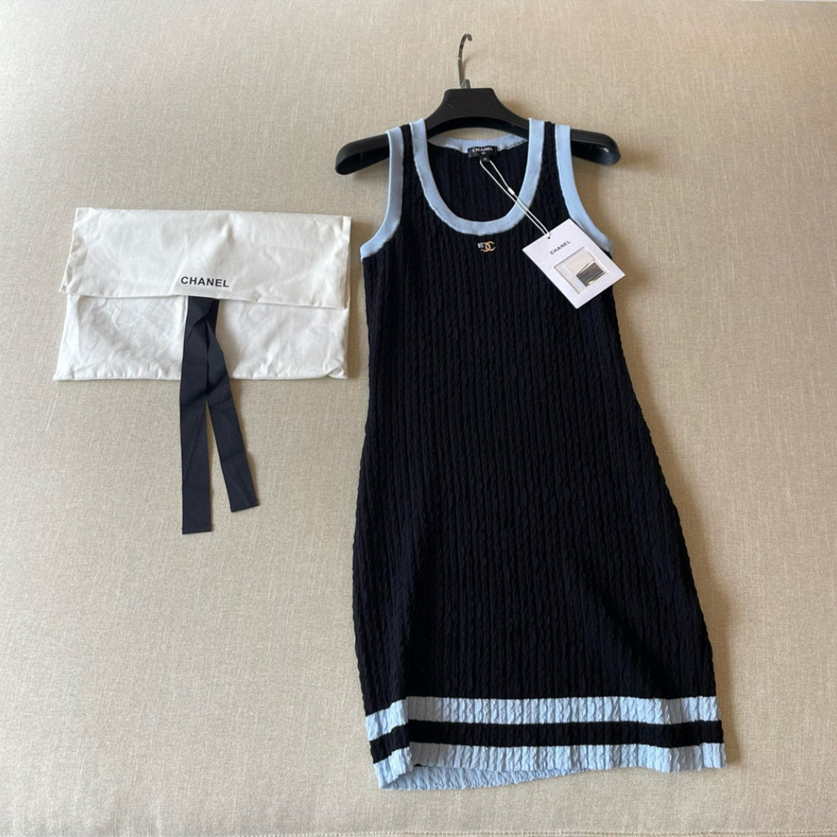 Chanel Women's Spring And Summer Black And Blue Colorblocking Knit Dress Sleeveless Fashion Elegant Slim Dresses #81388