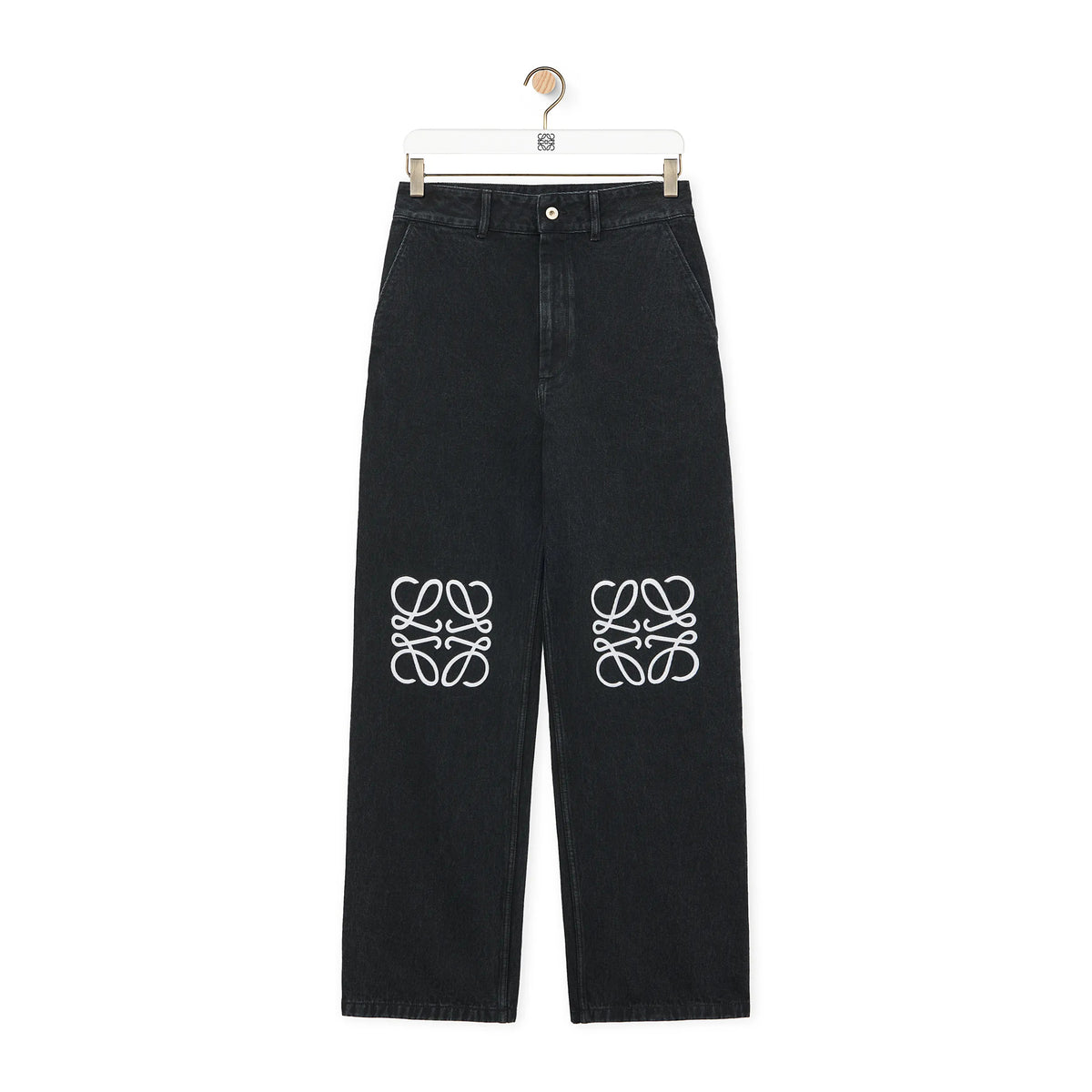 Loewe Women's Spring and Autumn Logo Print Black Low Rise Zipper Loose Jeans Pants #74754