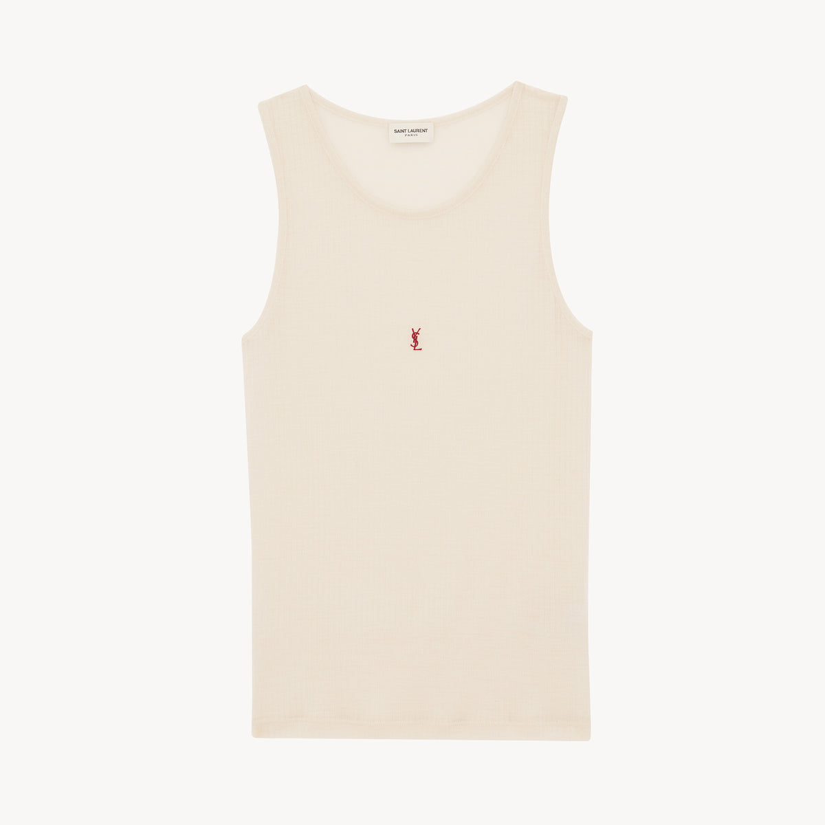 SAINT LAURENT Women's Summer Solid Color Semi-sheer Ribbed Letter Embroidered Tank Top #76133