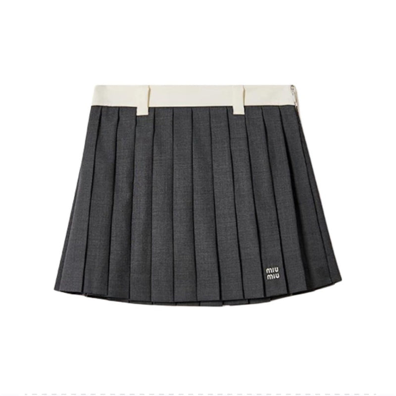 Valentino Women's Summer Mid Waist Solid Color High Street Pleated Mini Skirt Logo Embroidery Casual Short Skirt #71893