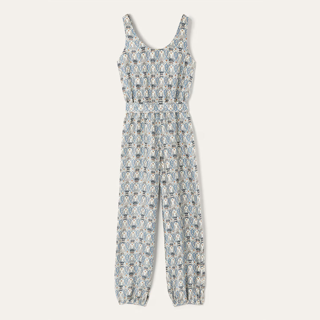 Loro Piana Women's Four Seasons Round Neck Sleeveless Printed Silk Elastic Waist Wide Leg Pants Nadia Jumpsuit Ngvp #1816
