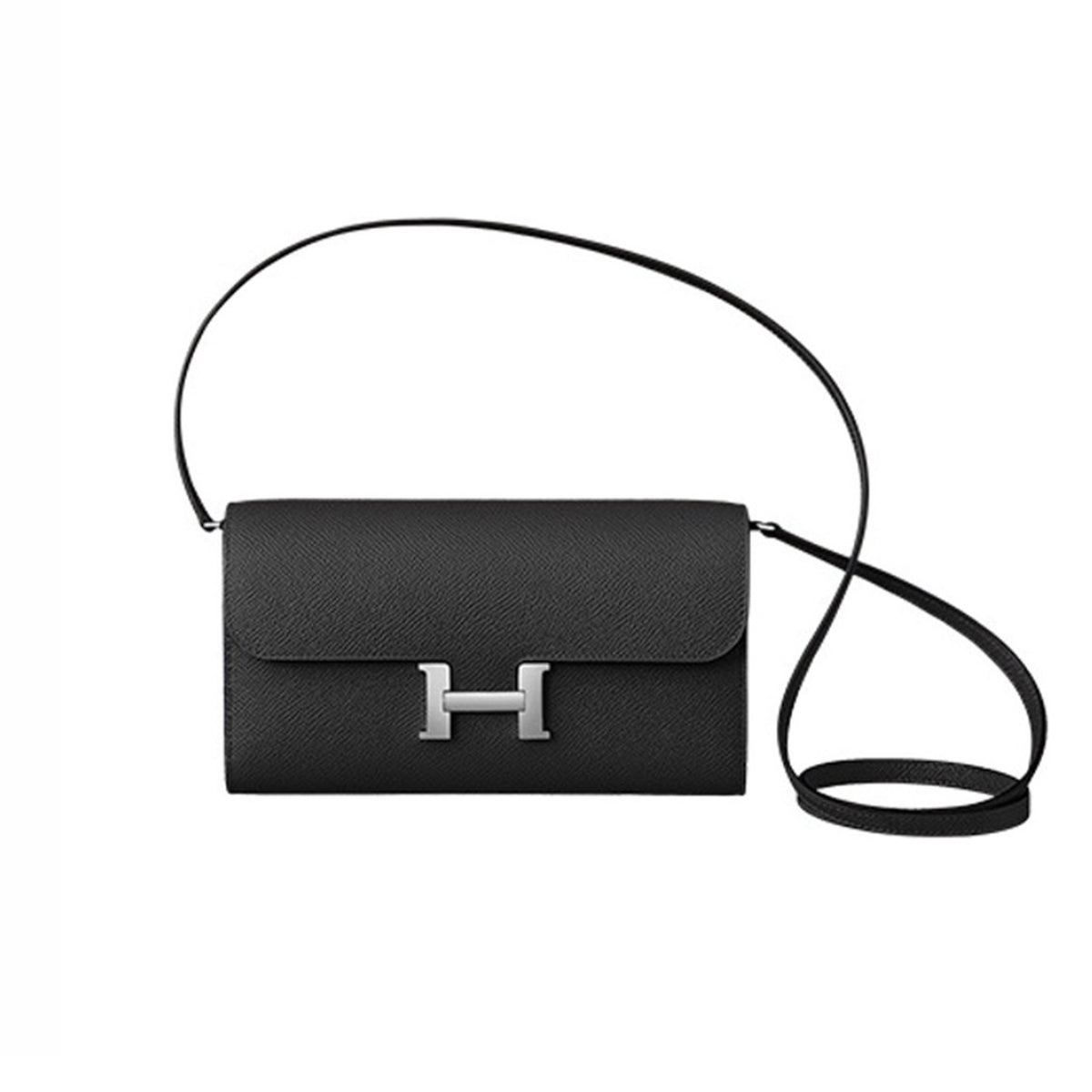 Hermes Constance To Go Crossbody Black Temperament Elegant Chic Bags Long Wallet Simple H Lock Clasp Luxury Silver Buckle Bag H080125CK89 #71772