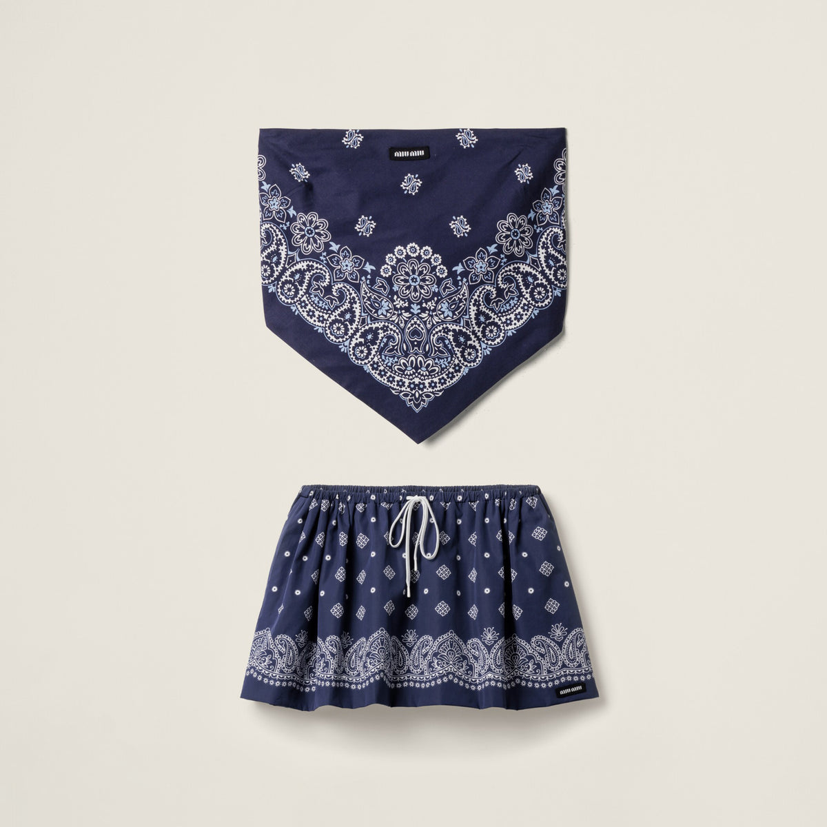 MiuMiu Women's Summer Floral Printed Pattern Cotton Sheath Tie Mini Casual Short Skirt Set Suit #76736