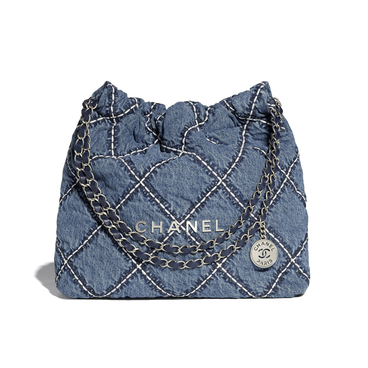 Chanel Women's Letters Logo Diamond Pattern Drawstring Closure Gradient Denim Denim Old Bucket Bag Shoulder Crossbody Bags #98797