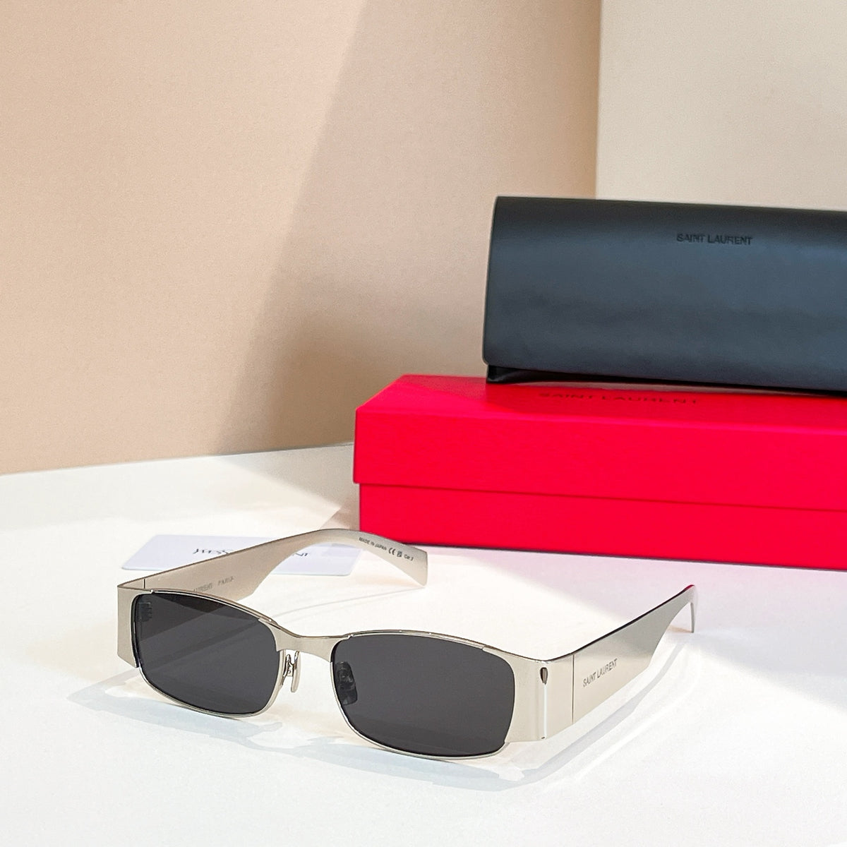 SAINT LAURENT Men's And Women's Solid Color Temples Monogrammed Square Sunglasses Glasses #75826