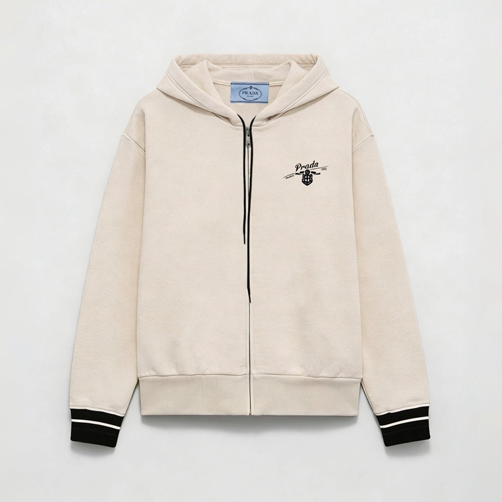Prada White Hooded Zipper Sweatshirt #377465