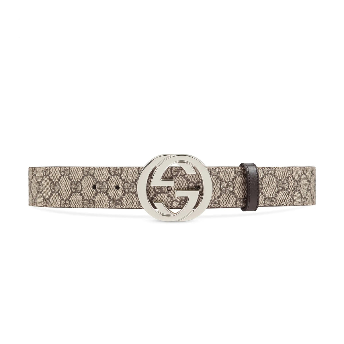 Gucci Men's Silver Logo Smooth Buckle Monogrammed Leather Belt #73785