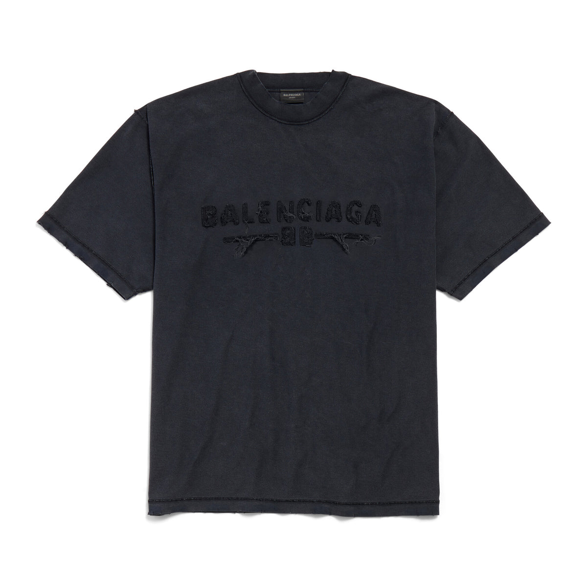 Balenciaga Men's Summer Applique Embroidery Letter Print Round Neck Solid Color Short Sleeve T-Shirt #75233